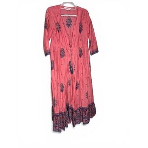 Biba pink patterned kurtas open front kimono cardigan long tiewaist tassles boho